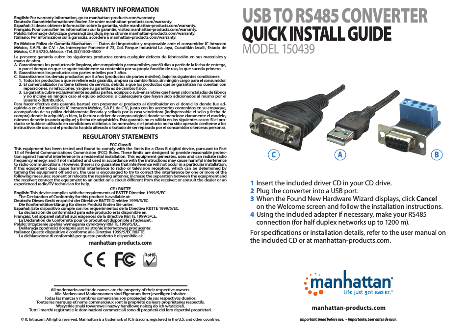 150439 USB to RS485 Converter - Quick Install (Multi)