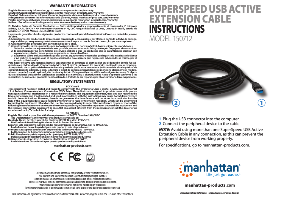 150712 SuperSpeed USB Active Extension Cable - Quick Install (Multi)
