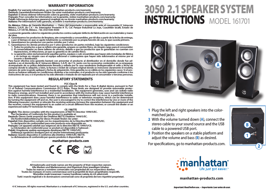 161701 3050 2.1 Speaker System - Quick Install (Multi)