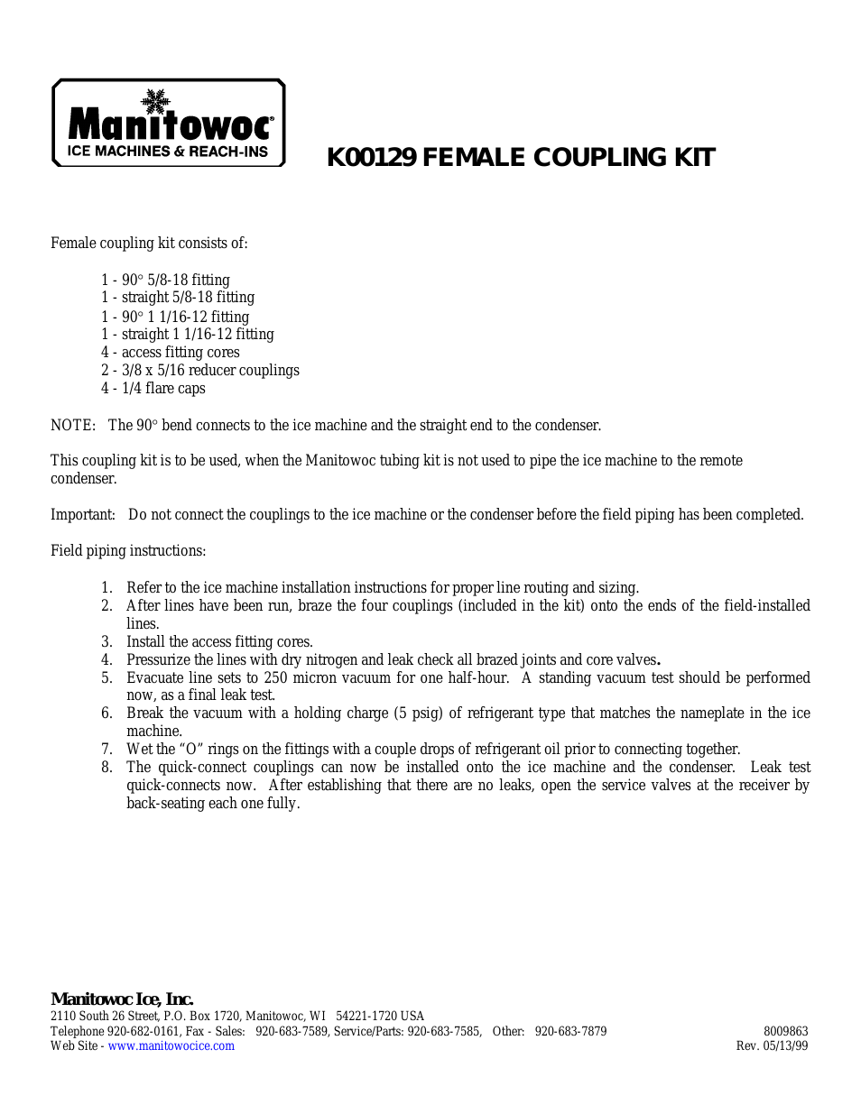 FEMALE COUPLING KIT K00129