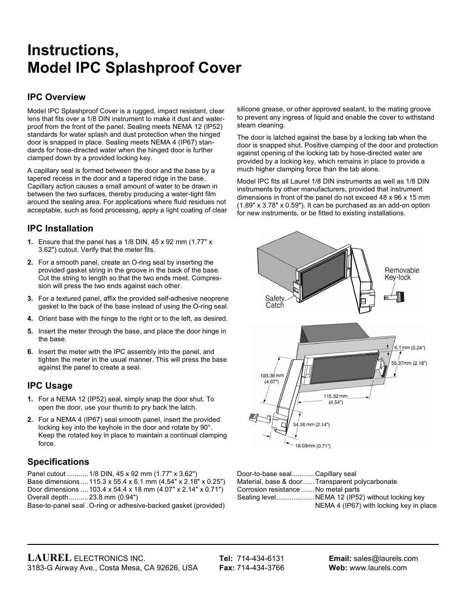 IPC Splashproof Cover - Manual