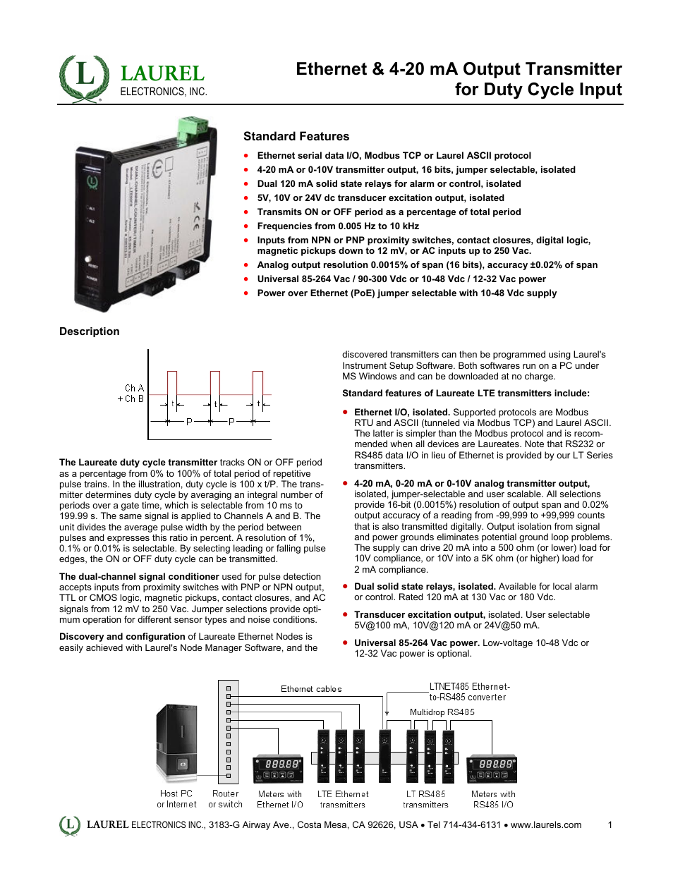 LTE: Ethernet & 4-20 mA Output Transmitter for Duty Cycle Input