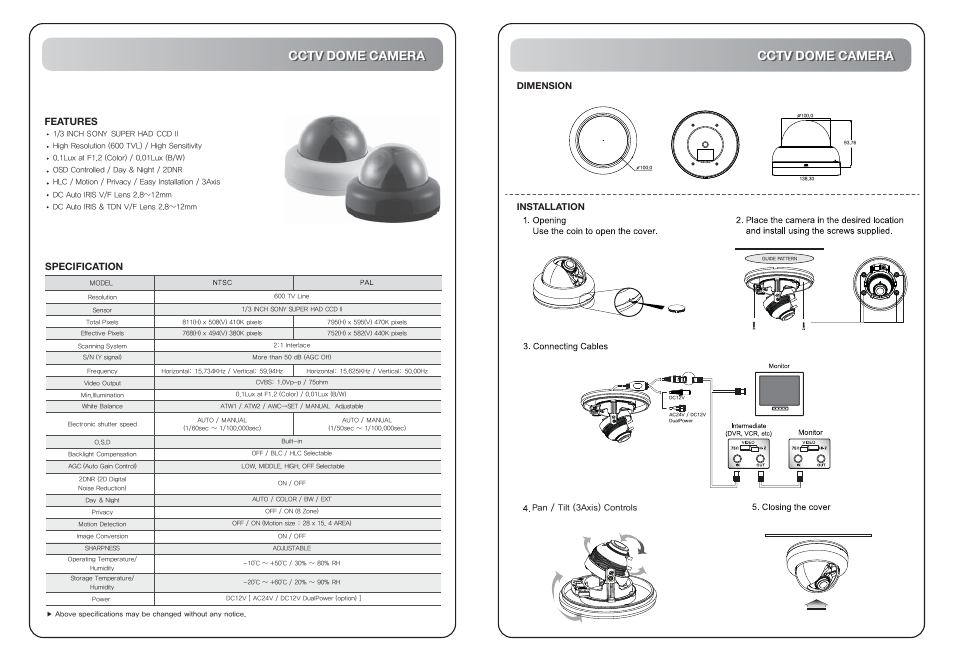 700 TV Line Resolution 1/3" Sony Super HAD CCD ll Dome Camera (ICR630)