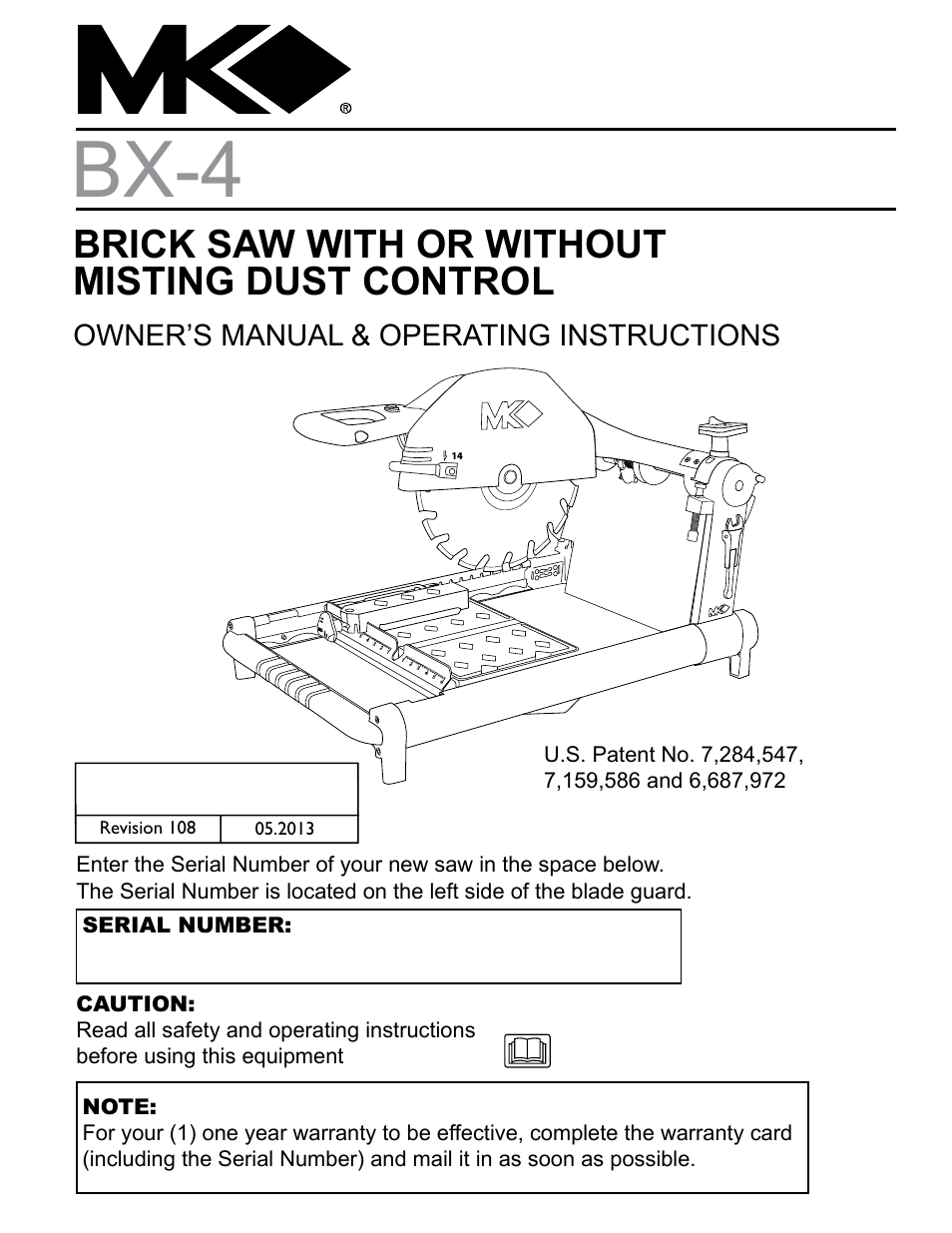 BX-4 BRICK SAW WITH OR WITHOUT MISTING DUST CONTROL