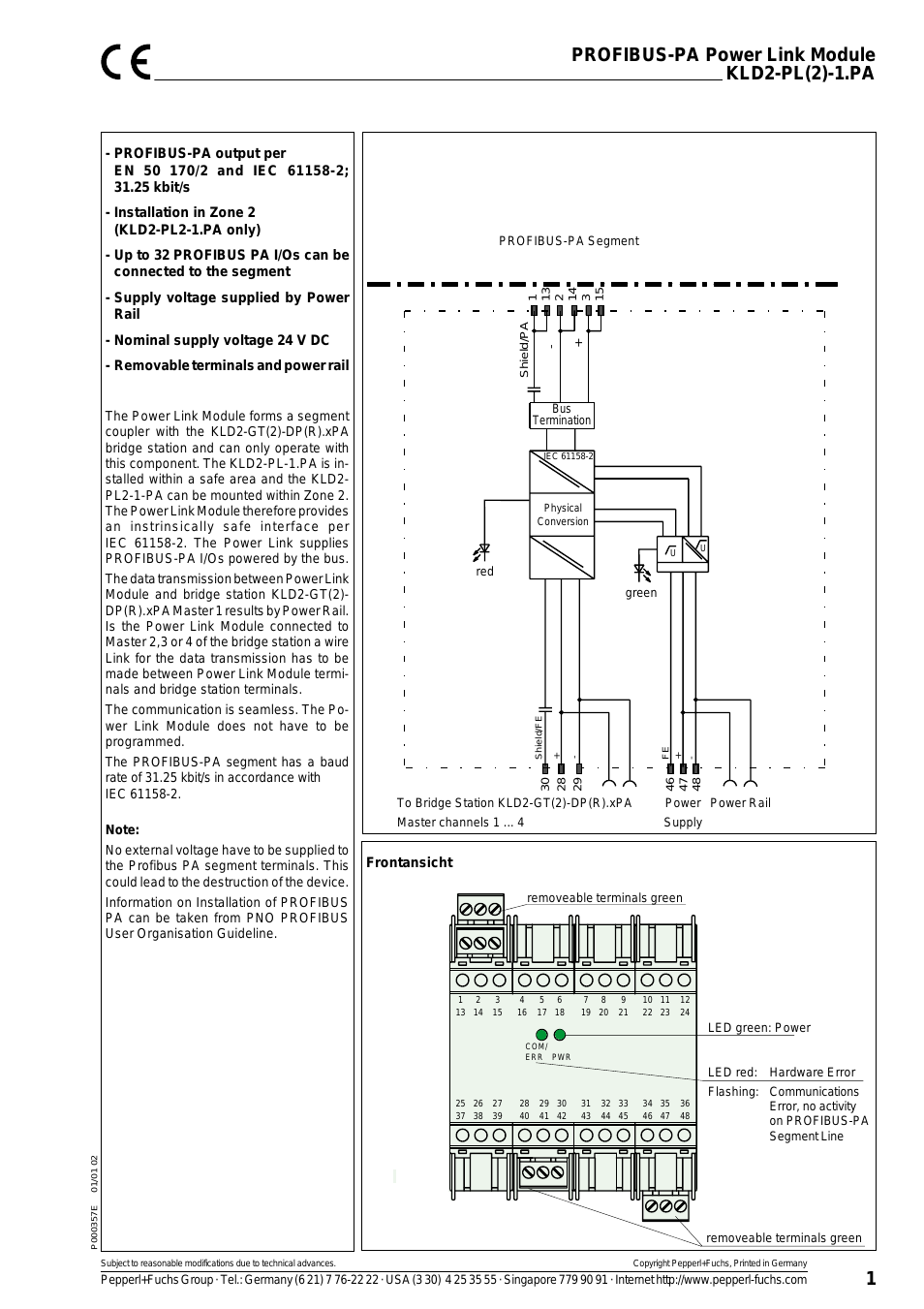 KLD2-PL(2)-1.PA PROFIBUS-PA Power Link Module