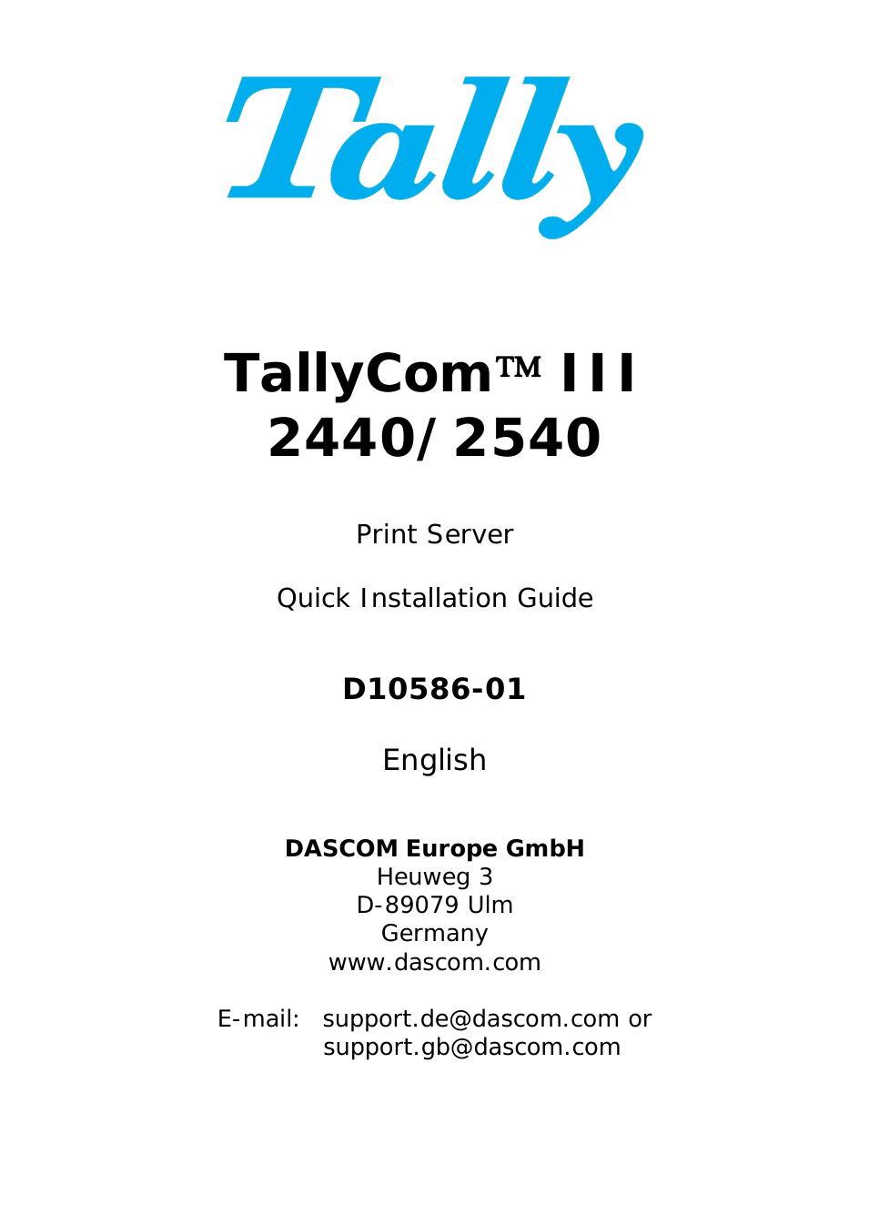 TallyCom III 2440/2540 Quick Installation Guide