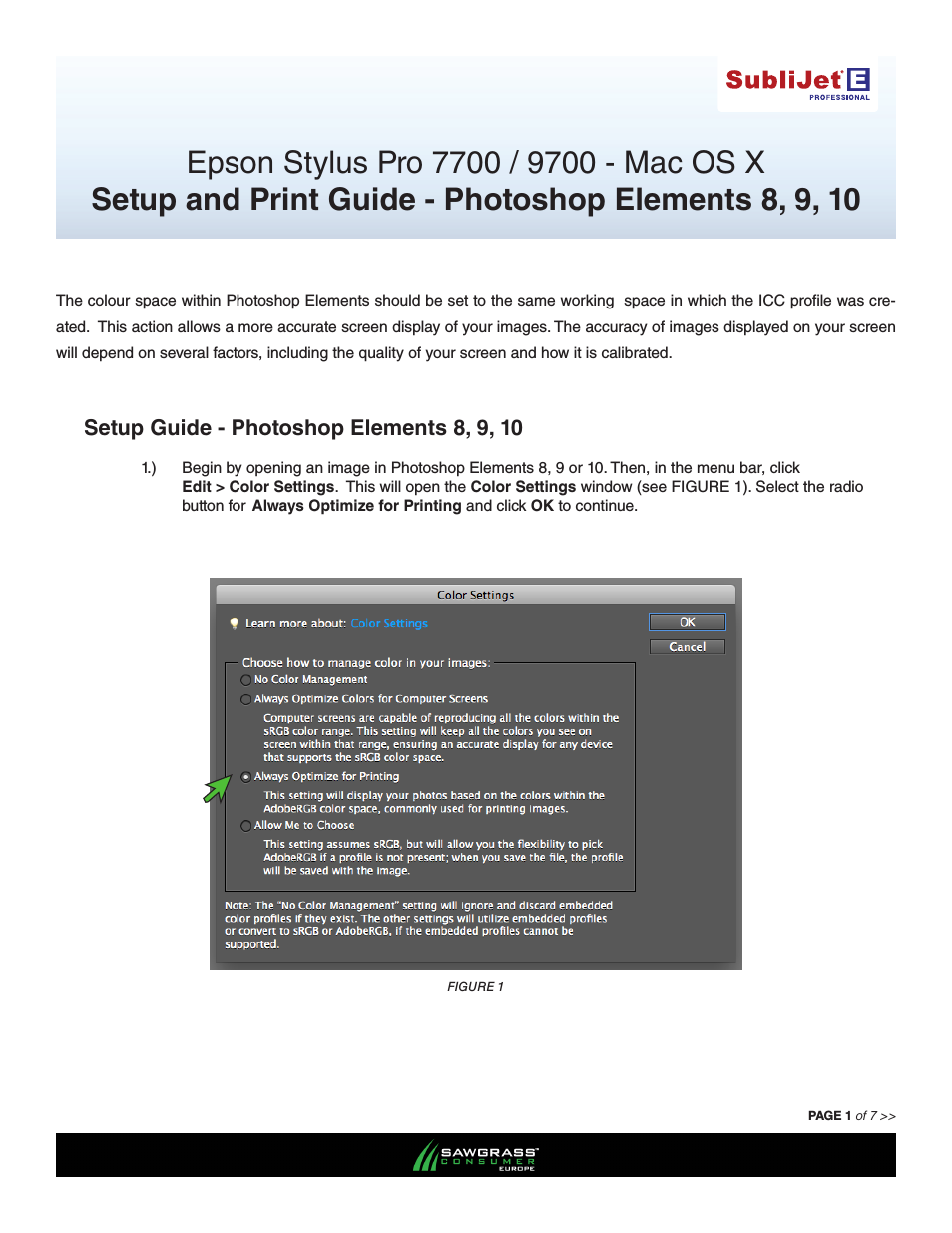 SubliJet E Epson Stylus Pro 7700 (Mac ICC Profile Setup): Print & Setup Guide Photoshop Elements 8 - 10