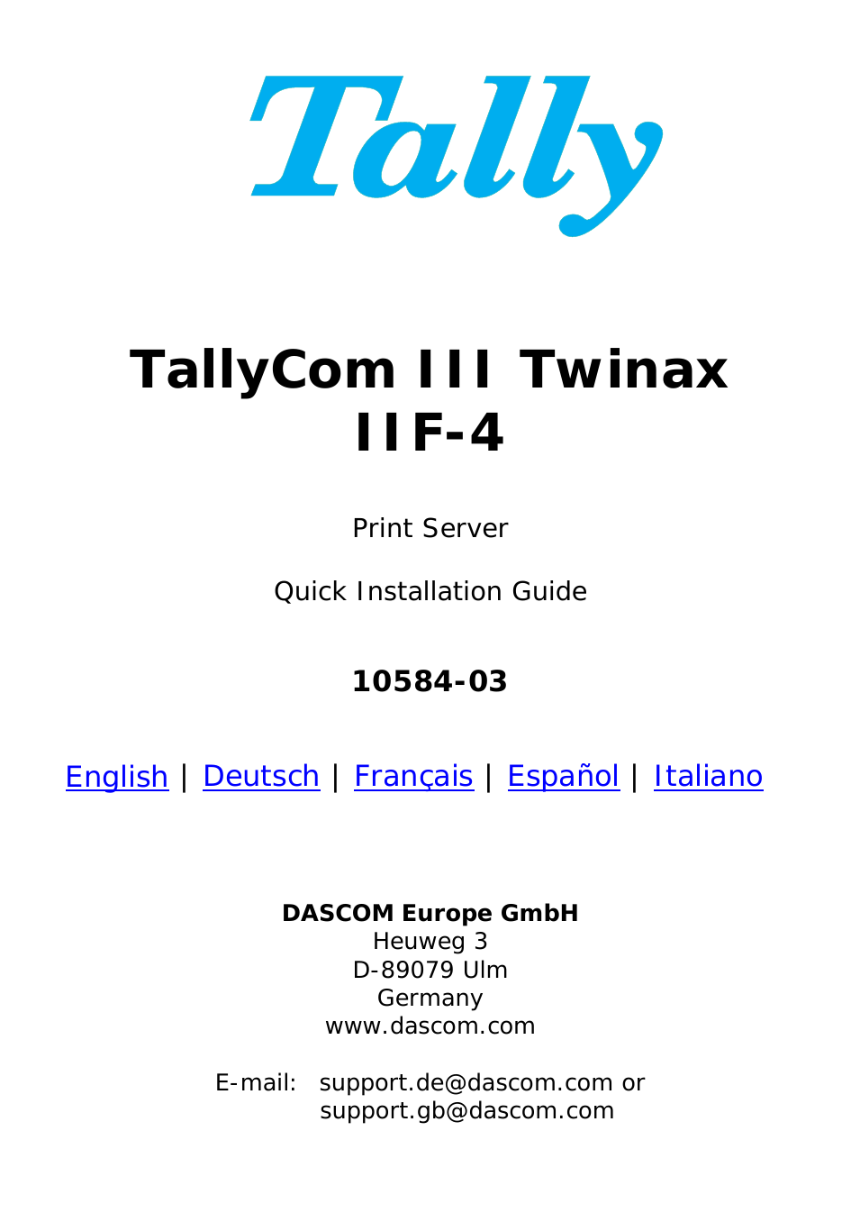 TallyCom III Twinax IIF-4 - Quick Installation Guide