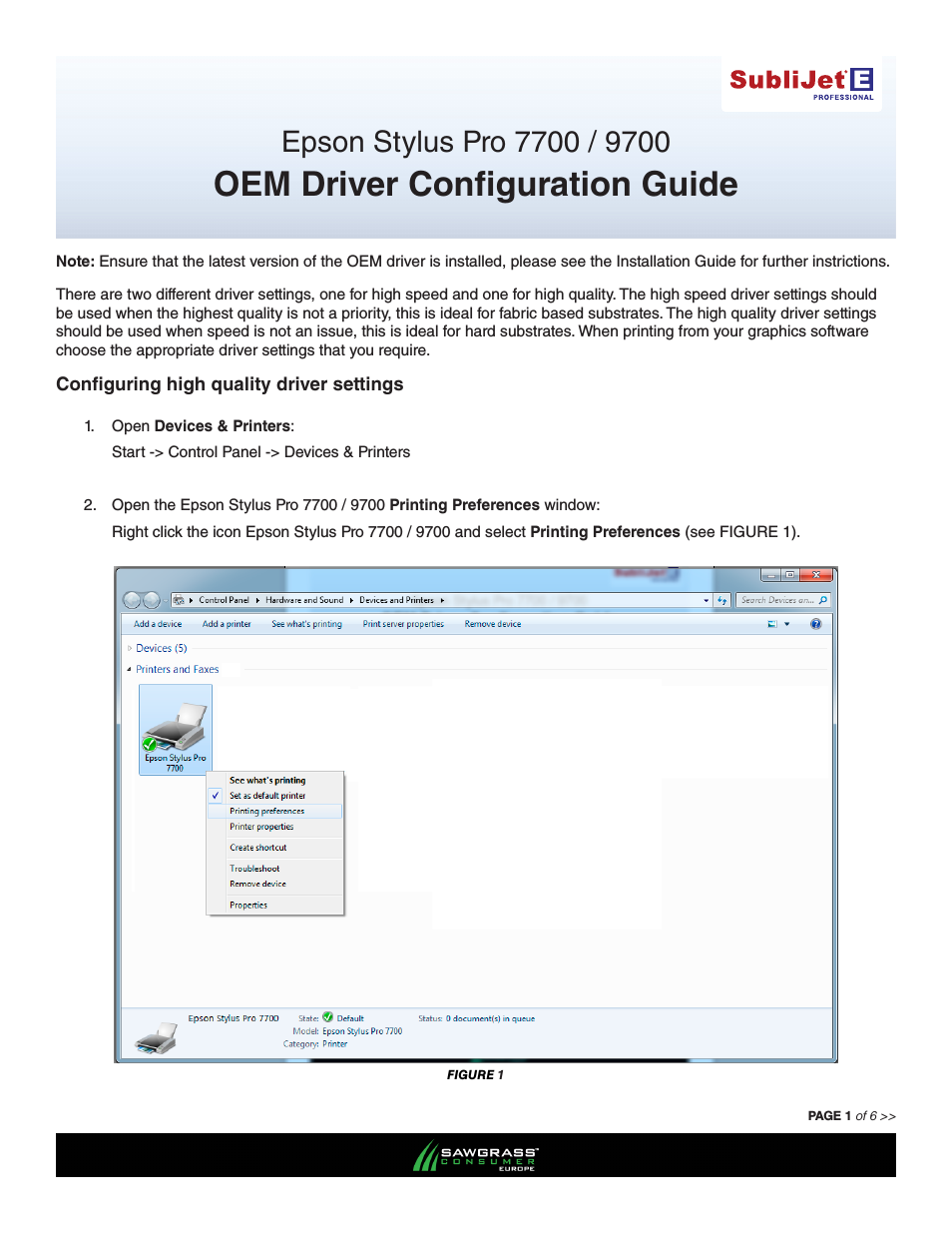 SubliJet E Epson Stylus Pro 7700 (Windows ICC Profile Setup): Driver Configuration Guide