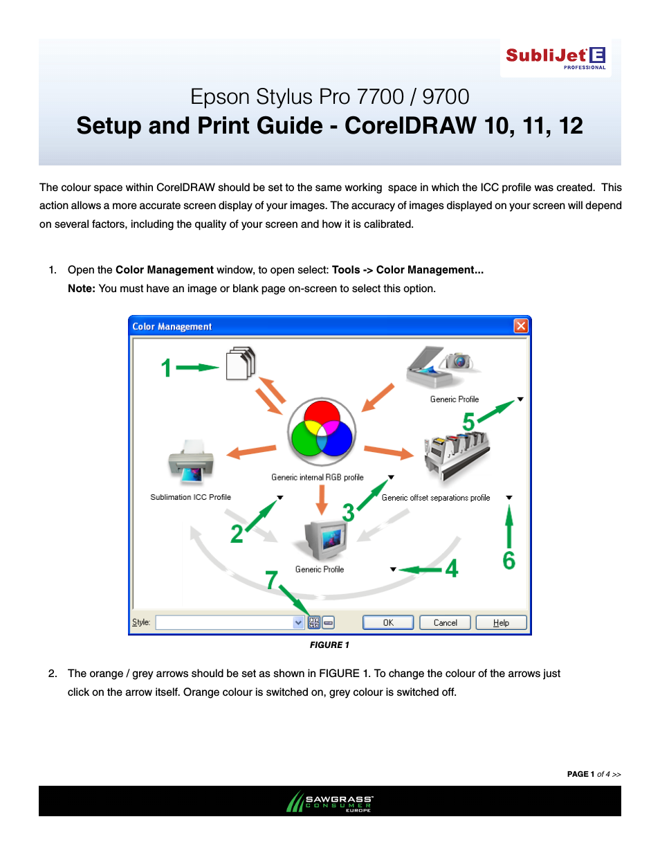 SubliJet E Epson Stylus Pro 7700 (Windows ICC Profile Setup): Print & Setup Guide CorelDRAW 10 - 12