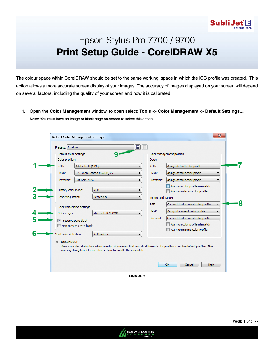 SubliJet E Epson Stylus Pro 7700 (Windows ICC Profile Setup): Print & Setup Guide CorelDRAW X5