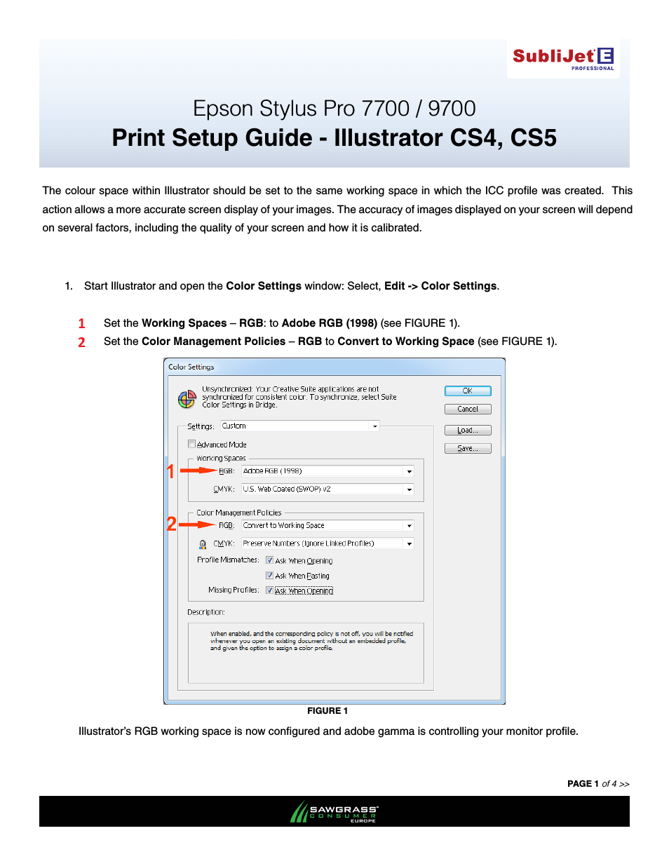 SubliJet E Epson Stylus Pro 7700 (Windows ICC Profile Setup): Print & Setup Guide Illustrator CS4 - CS5