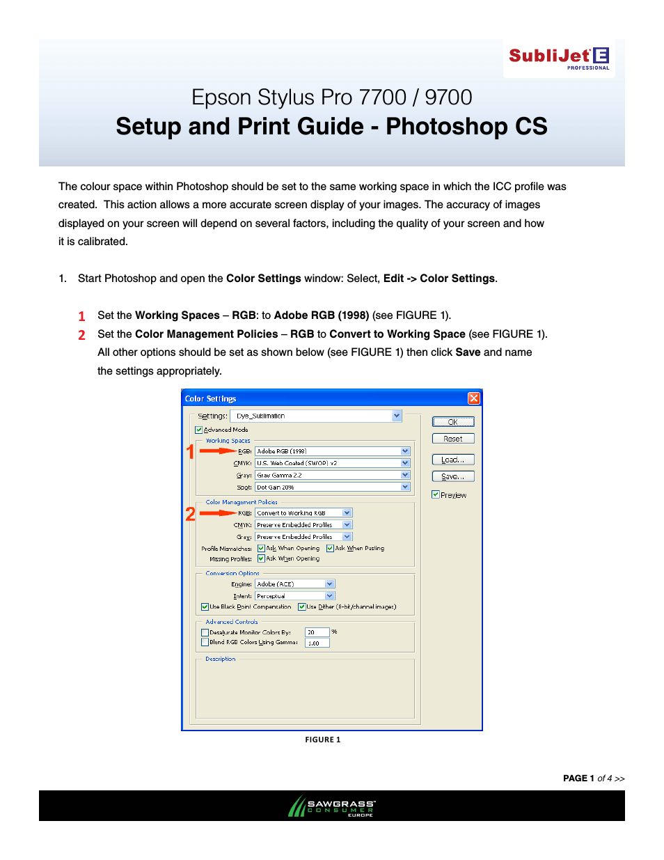SubliJet E Epson Stylus Pro 7700 (Windows ICC Profile Setup): Print & Setup Guide Photoshop CS