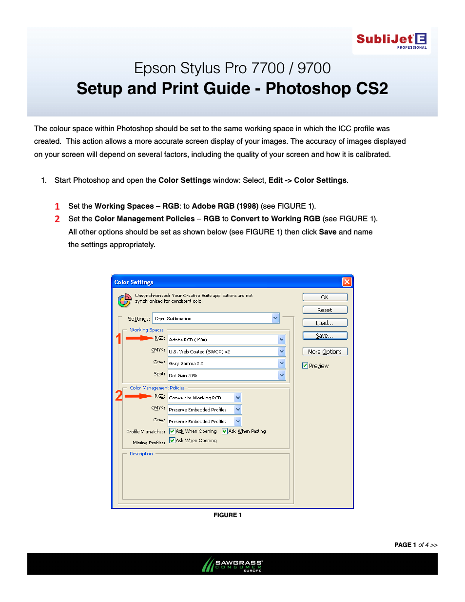 SubliJet E Epson Stylus Pro 7700 (Windows ICC Profile Setup): Print & Setup Guide Photoshop CS2