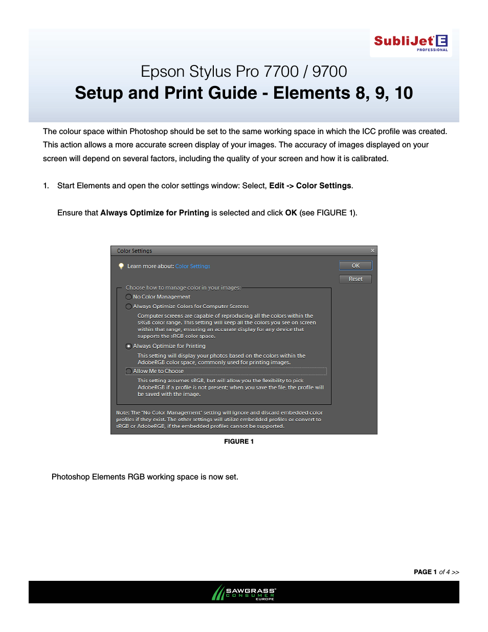 SubliJet E Epson Stylus Pro 7700 (Windows ICC Profile Setup): Print & Setup Guide Photoshop Elements 8 - 10