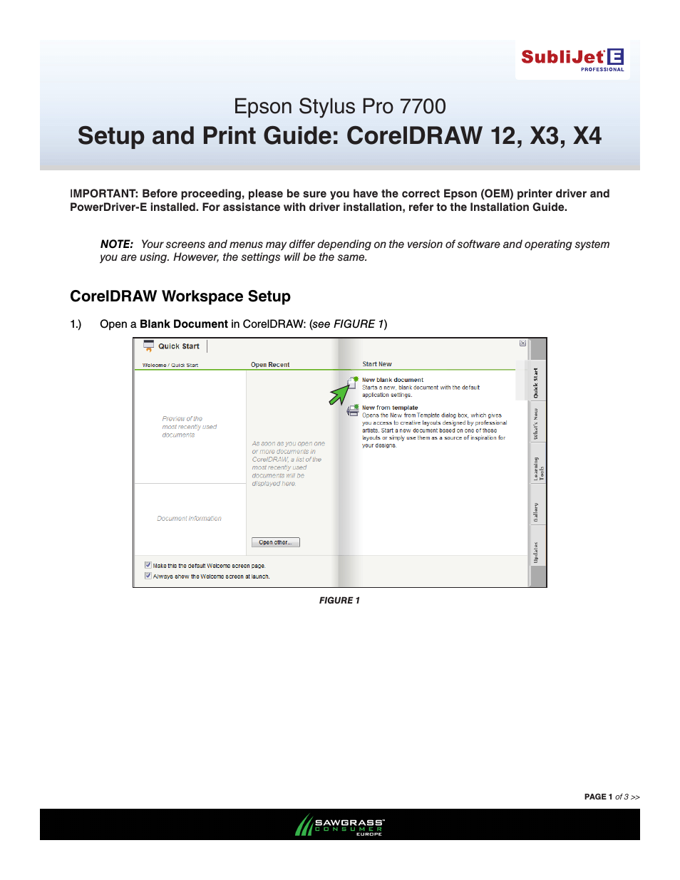 SubliJet E Epson Stylus Pro 7700 (Windows Power Driver Setup): Print & Setup Guide CorelDRAW 12 - X4