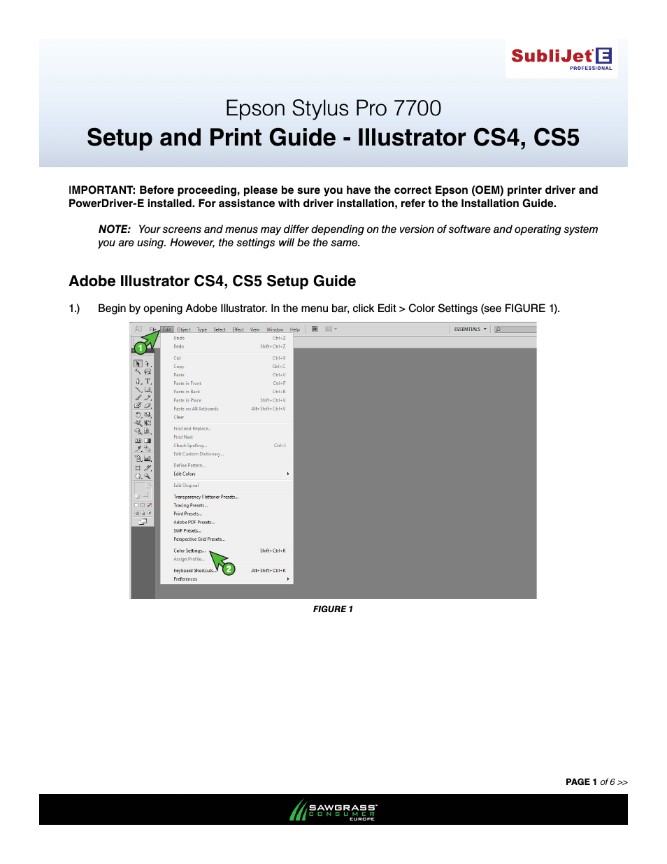 SubliJet E Epson Stylus Pro 7700 (Windows Power Driver Setup): Print & Setup Guide Illustrator CS4 - CS5