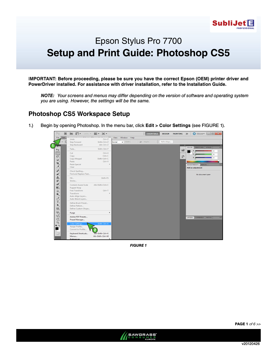 SubliJet E Epson Stylus Pro 7700 (Windows Power Driver Setup): Print & Setup Guide Photoshop CS5