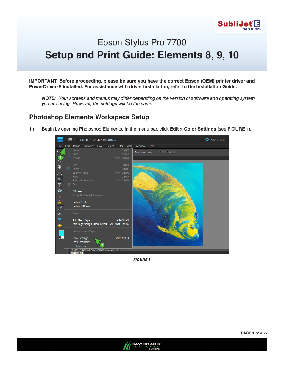 SubliJet E Epson Stylus Pro 7700 (Windows Power Driver Setup): Print & Setup Guide Photoshop Elements 8 - 10
