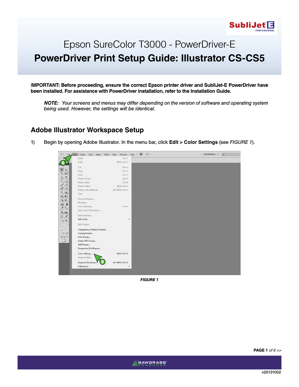SubliJet E Epson SureColor T3000 (Power Driver Setup): Print & Setup Guide Illustrator CS - CS5