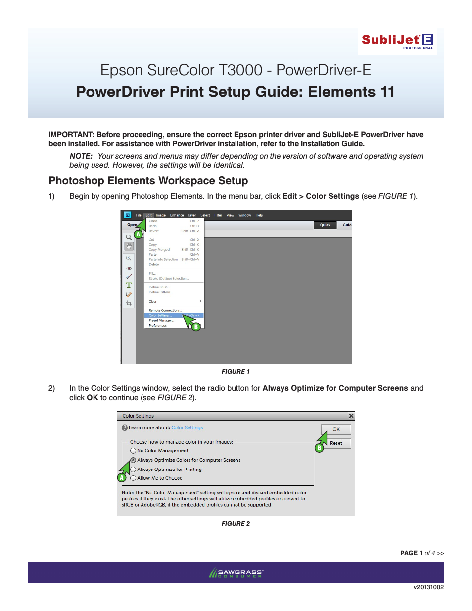 SubliJet E Epson SureColor T3000 (Power Driver Setup): Print & Setup Guide Photoshop Elements 11