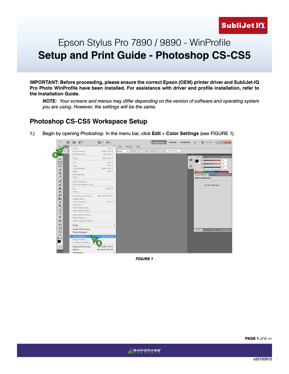 SubliJet IQ Epson Stylus Pro 7890 - IQ Pro Photo (Windows ICC Profile Setup): Print & Setup Guide Photoshop CS - CS5