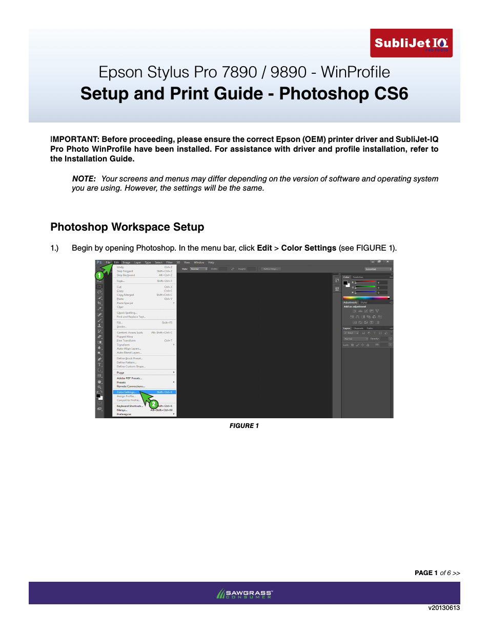 SubliJet IQ Epson Stylus Pro 9890 - IQ Pro Photo (Windows ICC Profile Setup): Print & Setup Guide Photoshop CS6