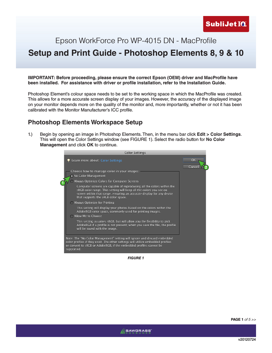 SubliJet IQ Epson WP-4015 (Mac ICC Profile Setup): Print & Setup Guide Photoshop Elements 8 - 10