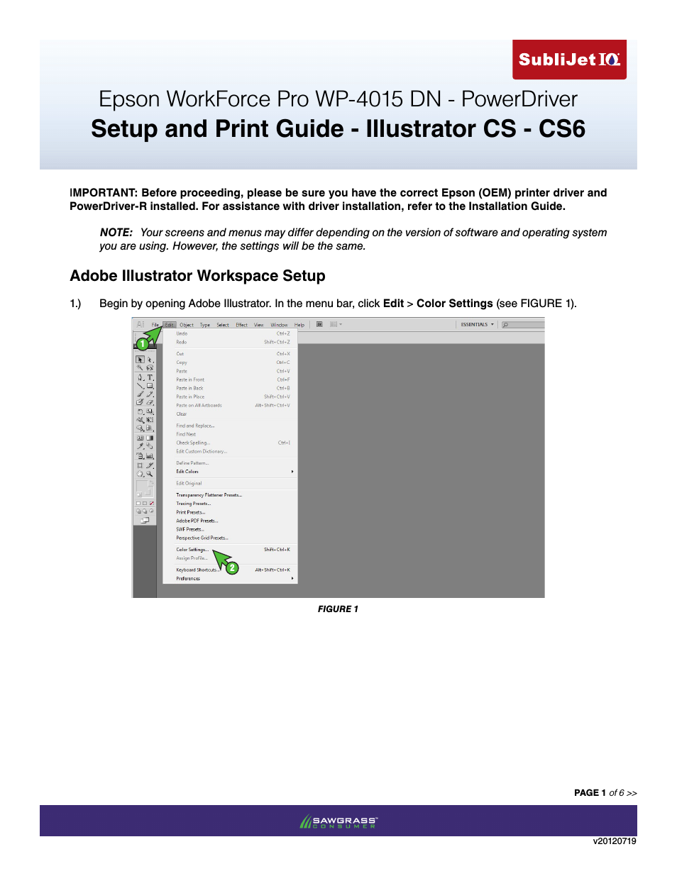 SubliJet IQ Epson WP-4015 (Power Driver Setup): Print & Setup Guide Adobe Illustrator CS - CS6