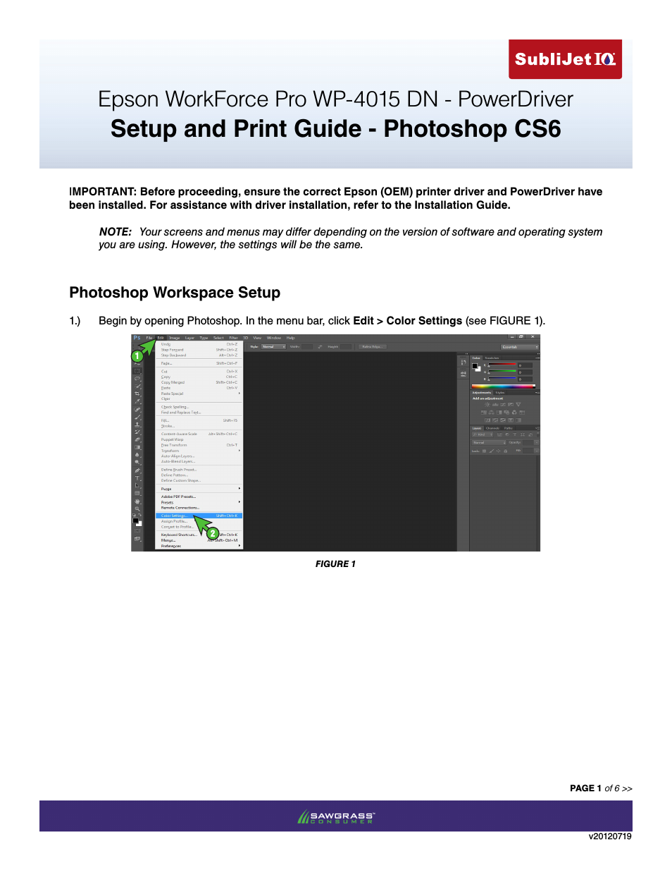 SubliJet IQ Epson WP-4015 (Power Driver Setup): Print & Setup Guide Adobe Photoshop CS6