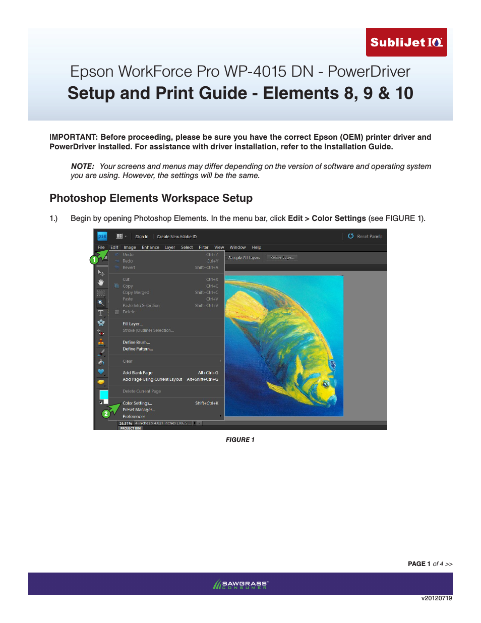 SubliJet IQ Epson WP-4015 (Power Driver Setup): Print & Setup Guide Adobe Photoshop Elements 8 - 10