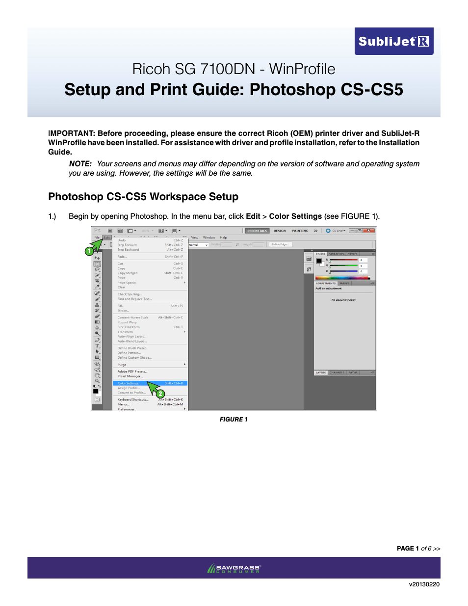 SubliJet R Ricoh SG7100DN (Windows ICC Profile Setup): Print & Setup Guide Adobe Photoshop CS - CS5