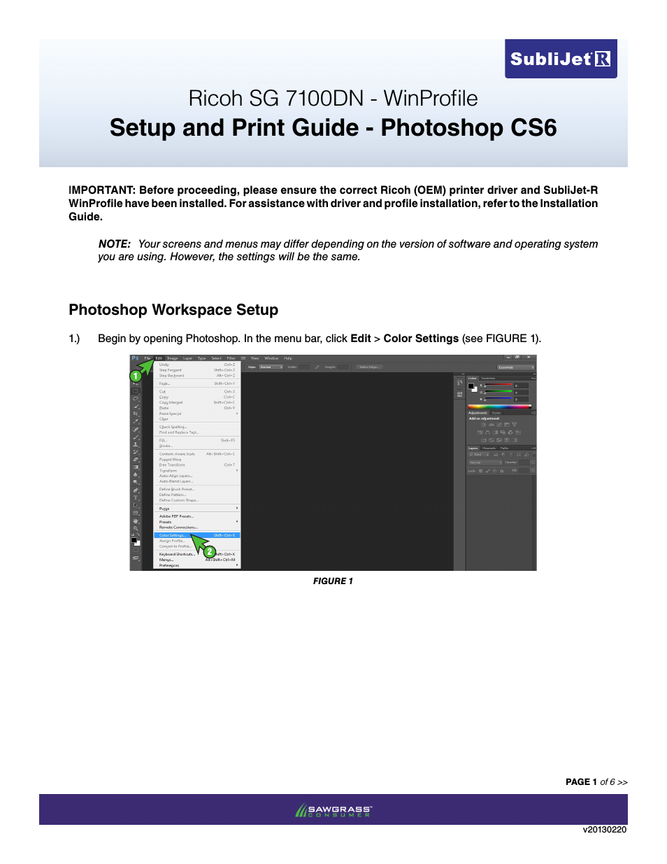 SubliJet R Ricoh SG7100DN (Windows ICC Profile Setup): Print & Setup Guide Adobe Photoshop CS6