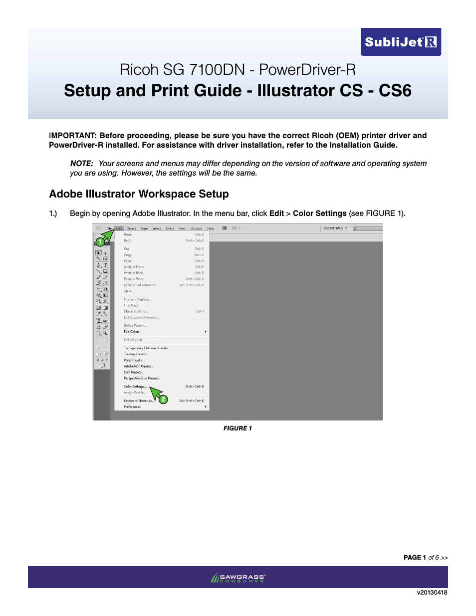 SubliJet R Ricoh SG7100DN (Windows Power Driver Setup): Print & Setup Guide Adobe Illustrator CS - CS6