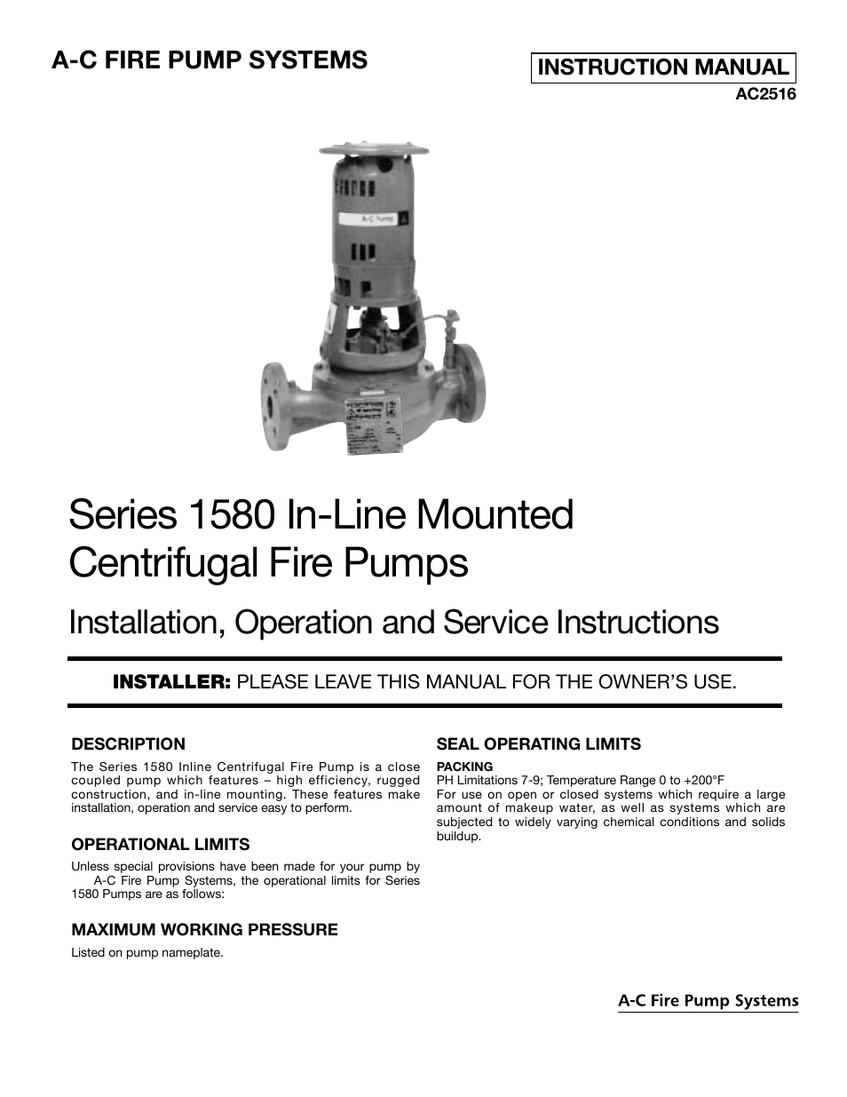 1580 Series In-Line Mounted Centrifugal Fire Pumps AC2516