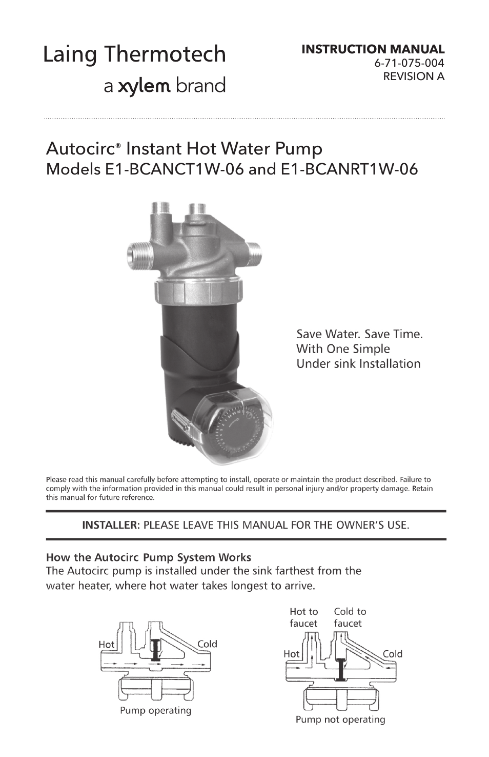 6 71 075 004A Autocirc Instant Hot Water Pump E1 BCANRT1W 06