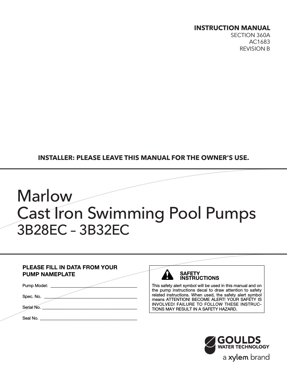 AC1683B Marlow Series Cast Iron Swimming Pool Pumps 3B28EC – 3B32EC