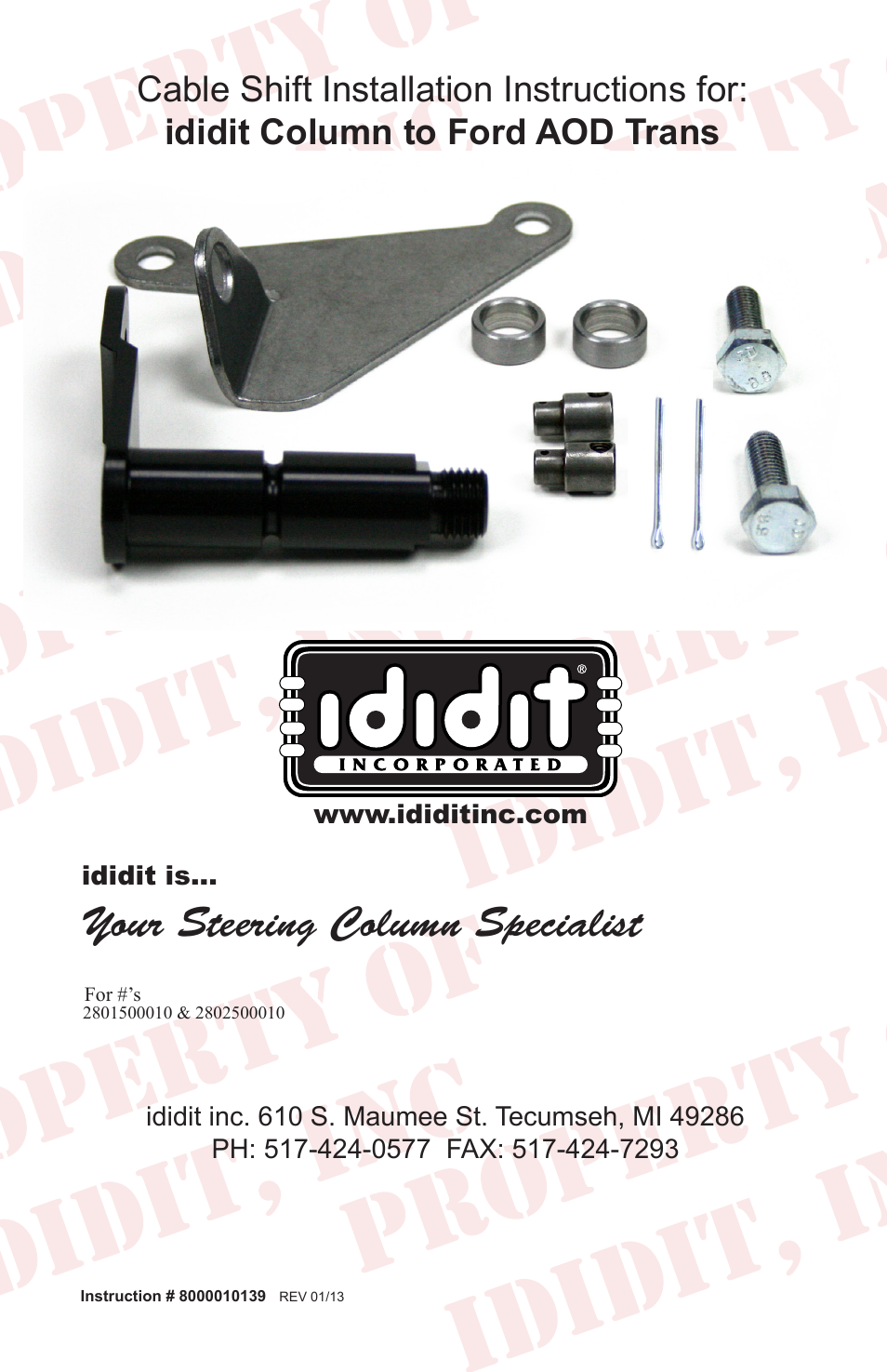 Cable Shift Linkage Kit: Column to Ford AOD Transmission