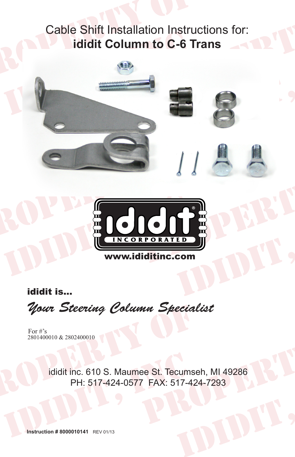 Cable Shift Linkage Kit: Column to Ford C-6 Transmission