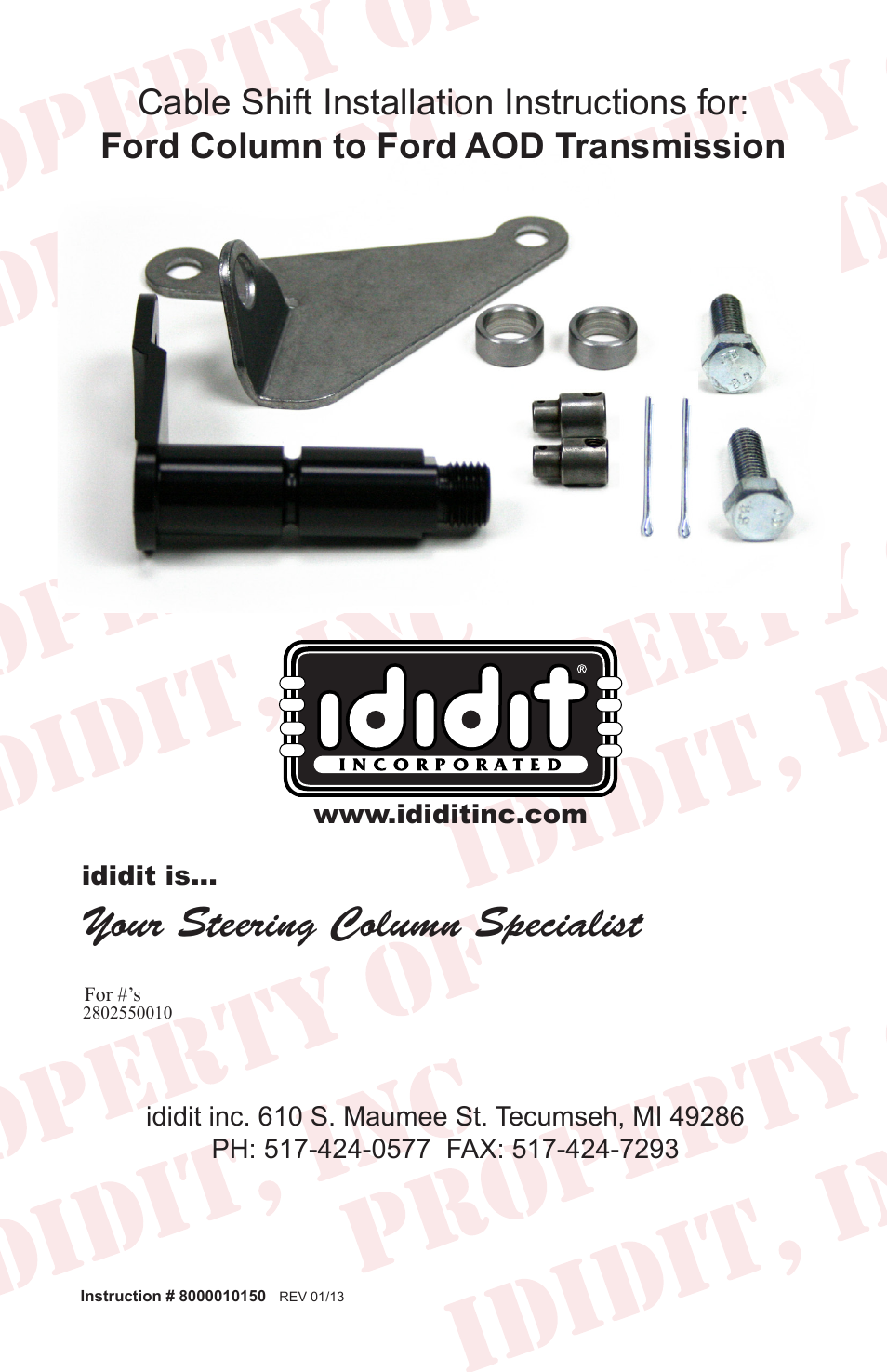 Cable Shift Linkage Kit: Ford Column to Ford AOD Transmission