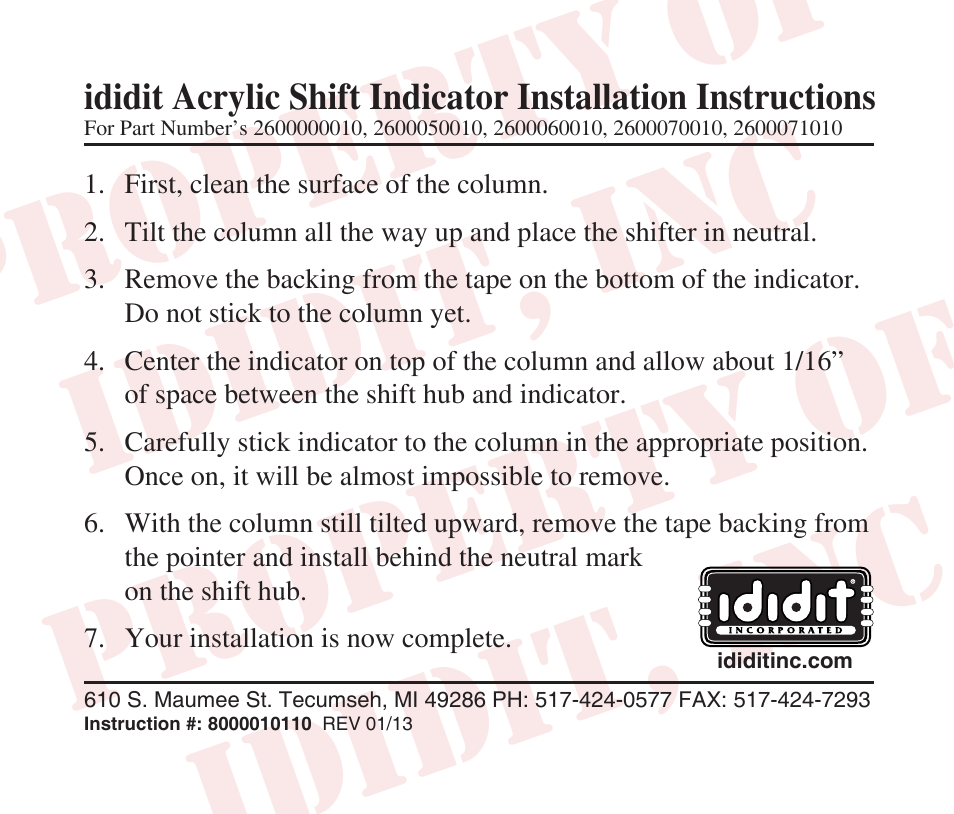 Column Add-Ons: Acrylic Shift Indicator