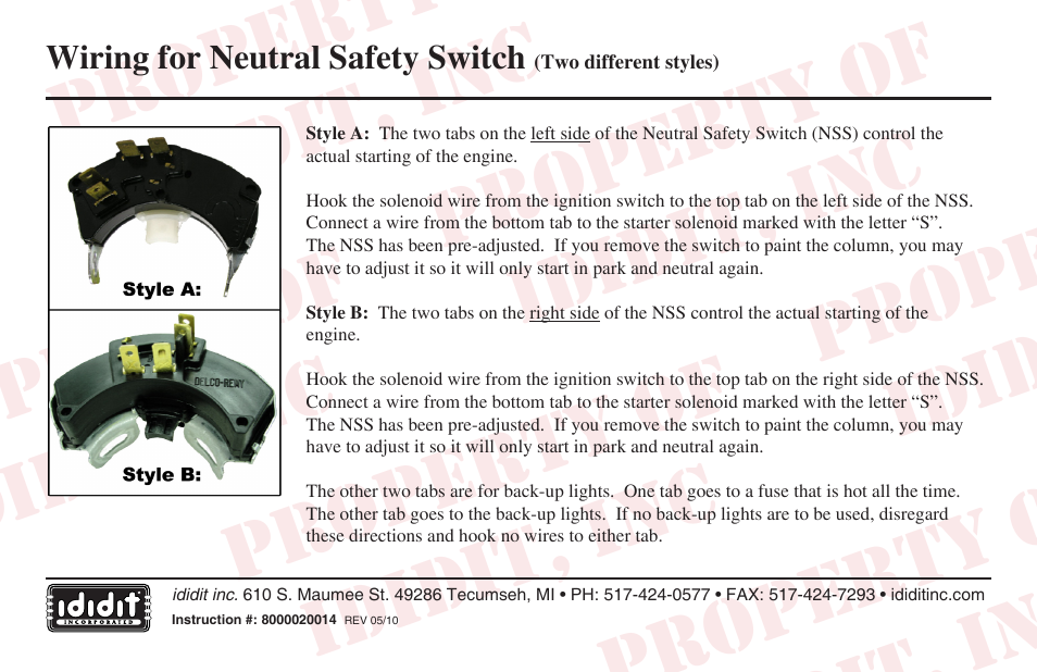 Electrical: Wiring for Neutral Safety Switch