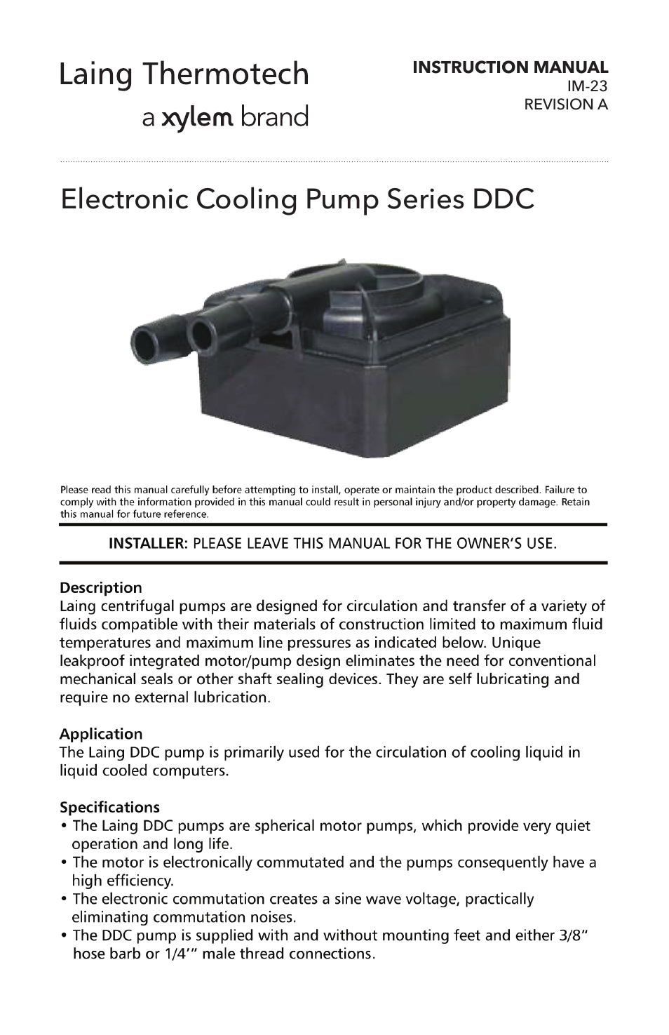 IM 23A Electronic Cooling Pump Series DDC