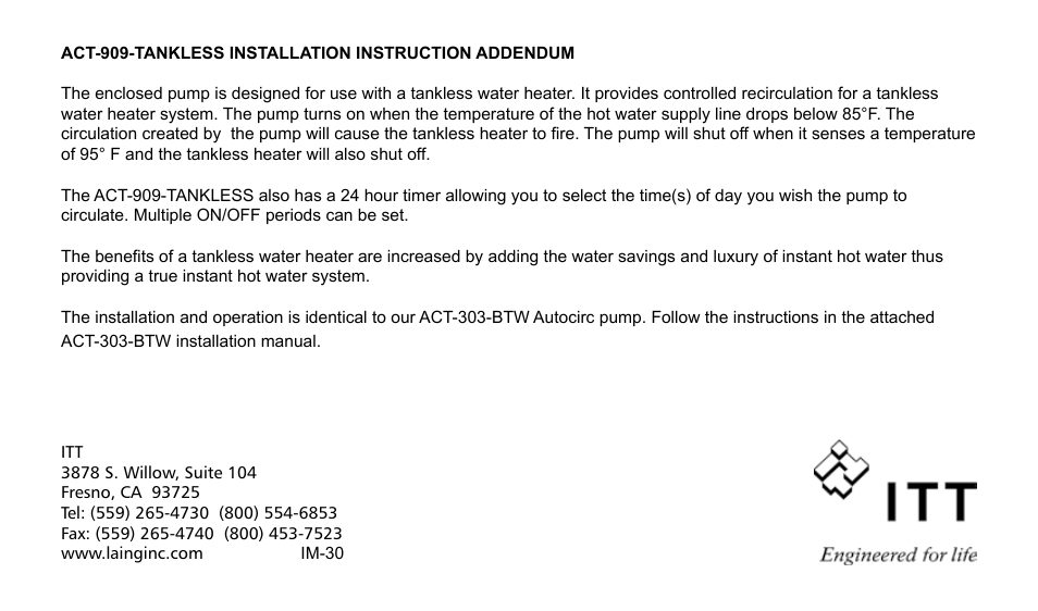 IM 30 ACT-909-Tankless Installation Instruction Addenum (obsolete)