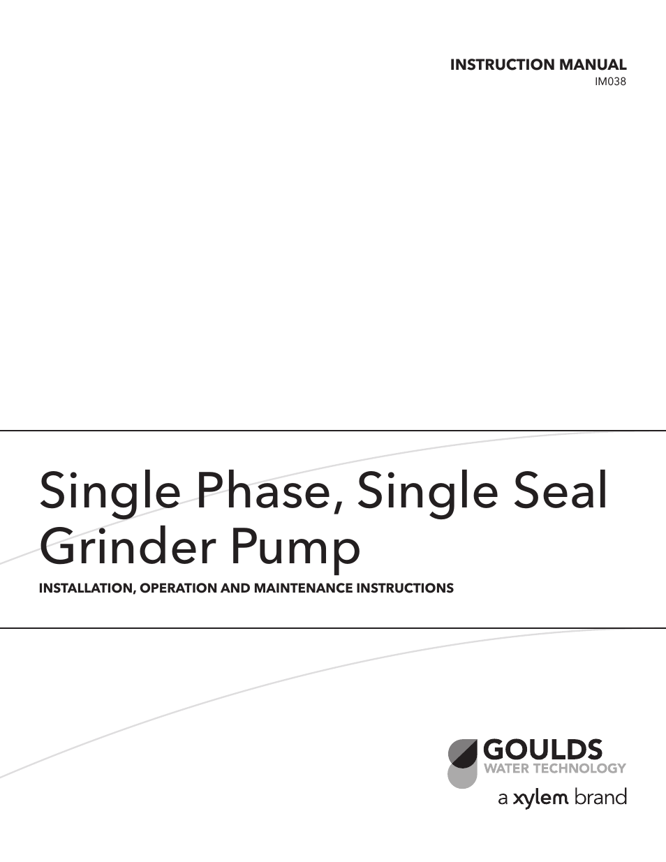 IM038 R05 Single Phase Single Seal Grinder Pump