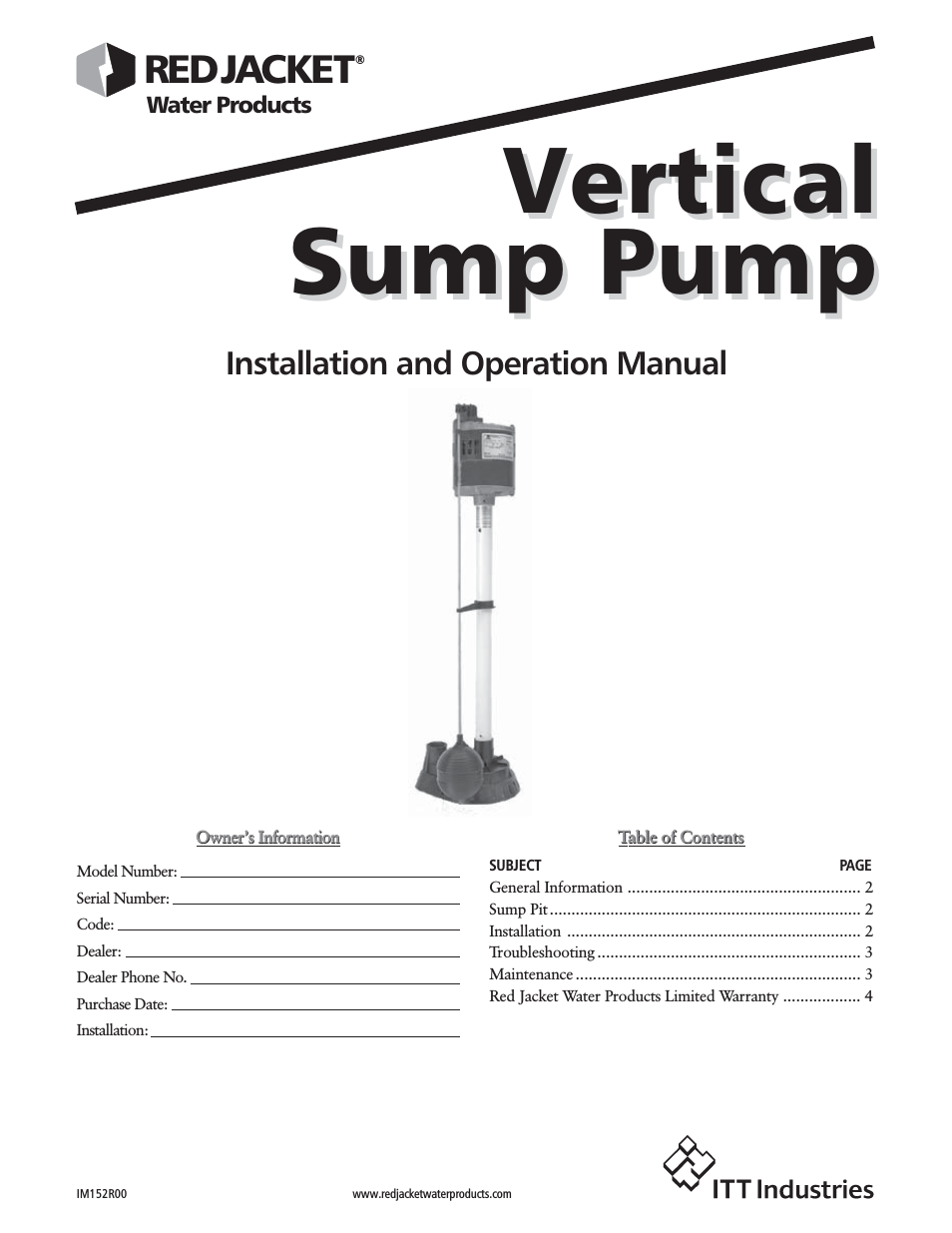 IM152R0 Vertical Sump Pump (OBSOLETE)