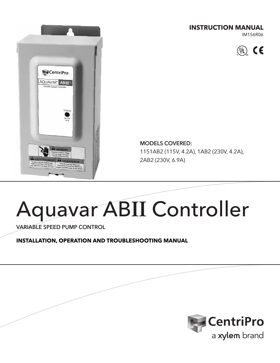IM156 R06 1AB2 & 2AB2, Aquavar ABII Variable Speed Pump Controller
