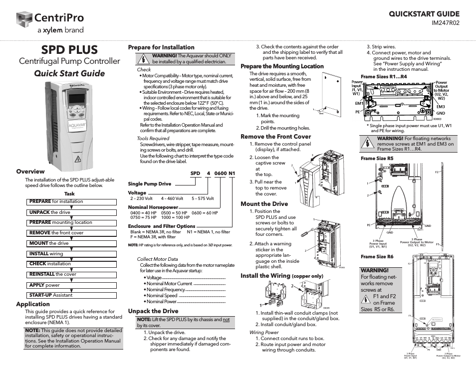 IM247 R02 SPD PLUS Centrifugal Pump Controller Quick Start Guide