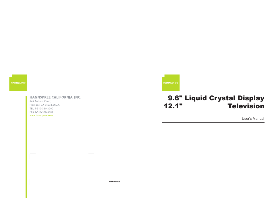 9.6" Liquid Crystal Display 12.1" Television