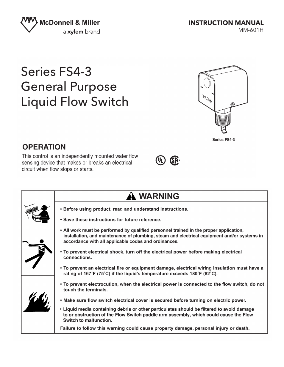 MM 601H Series FS4-3 General Purpose Liquid Flow Switch